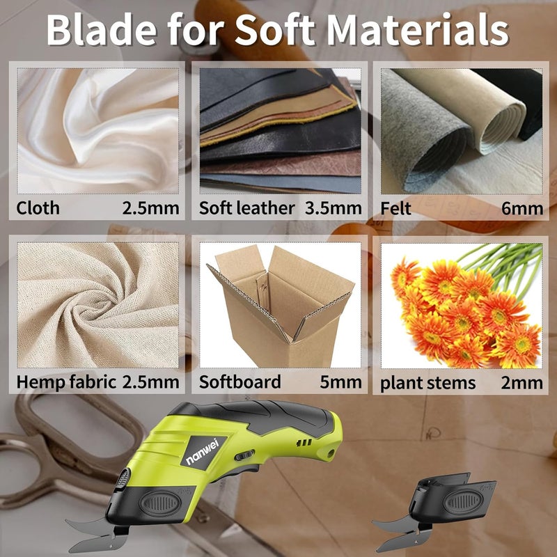 NANWEI Electric Scissors Cordless, Type-C Rechargeable Cardboard Cutter with 2 Blades,4.2V High‑torque Motor,for Thin Cardboard Fabric Carpet Leather (Green) - Image 4